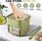Arenzza ice cube maker with storage in a kitchen setting, showing the compact appliance filled with ice cubes.