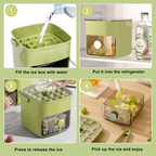 Arenzza ice cube maker with storage, compact kitchen appliance showing clear ice cubes ready in the tray