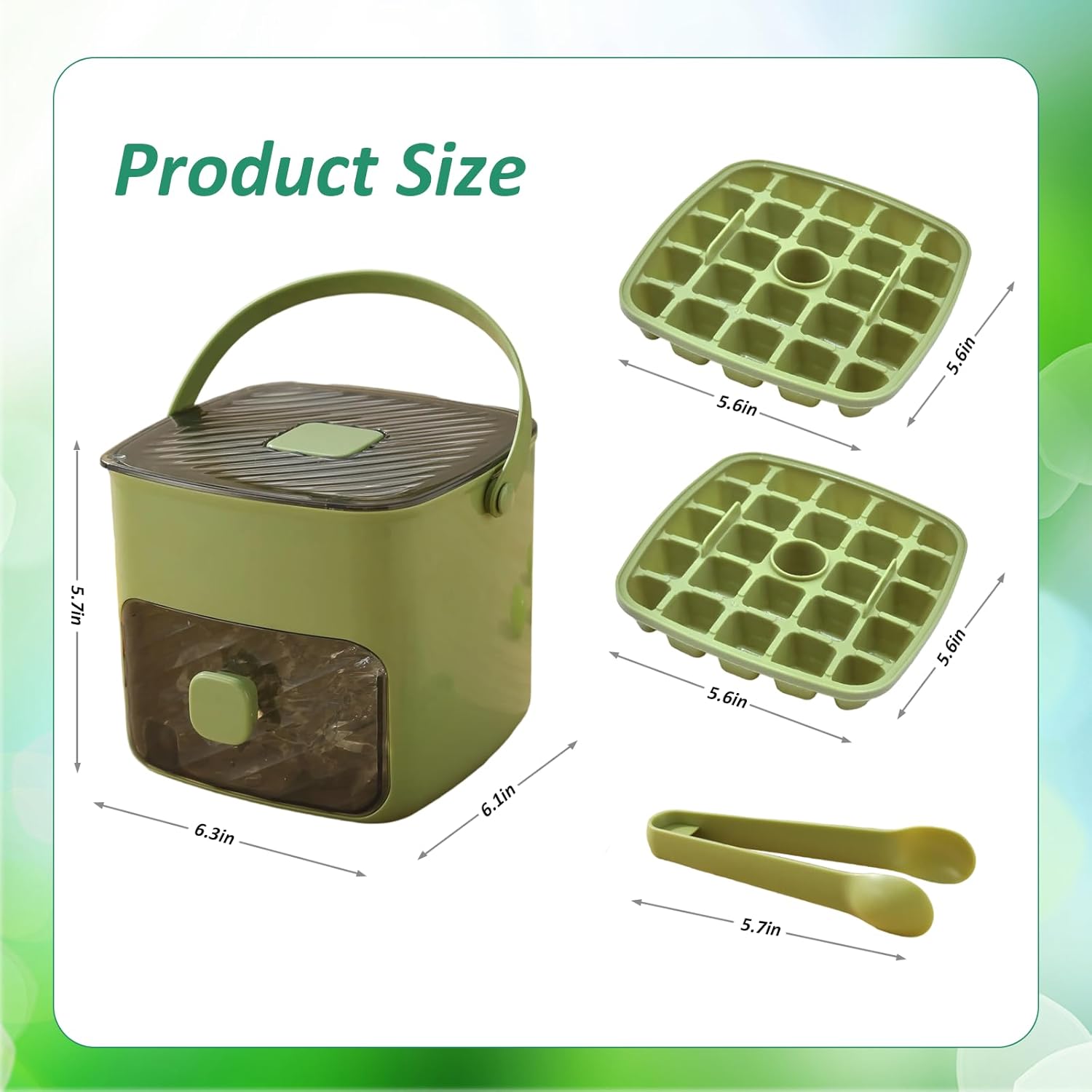 Arenzza ice cube maker with storage container for kitchen use, showing the compact device filled with clear ice cubes.