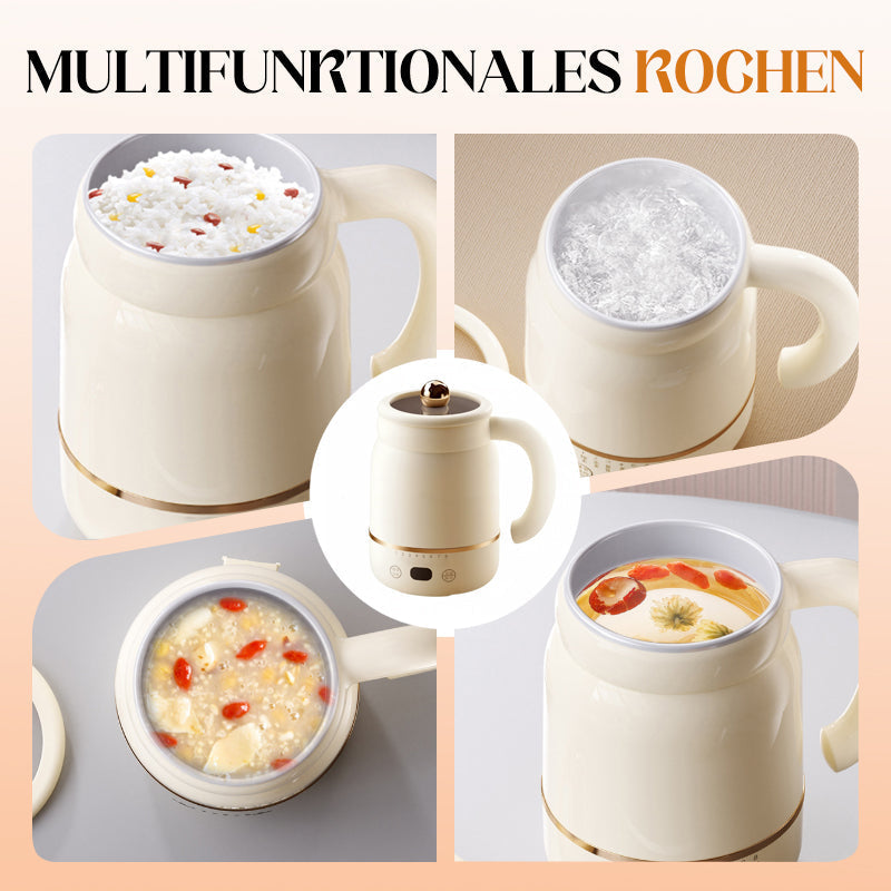 Aarenza multifunctional portable electric cooking mug in kitchen setting showing its compact design and control panel.