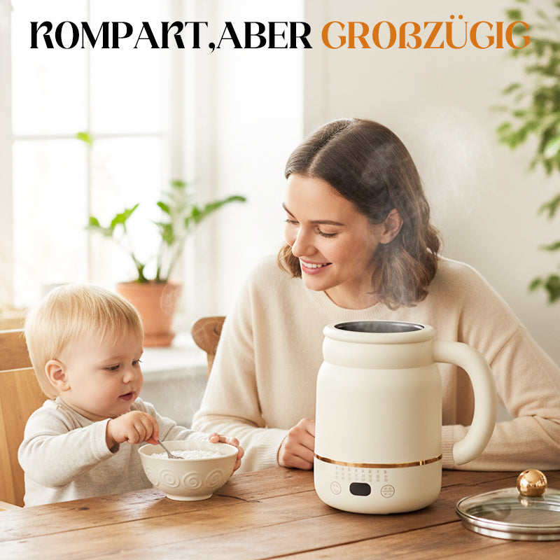 Aarenza multifunctional portable electric cooking mug in black with digital controls and a stainless steel interior for kitchen use.