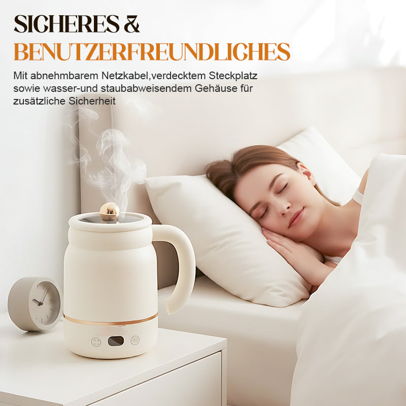 Arenzza multifunctional portable electric cooking mug for kitchen use, showing a sleek black design with control buttons.
