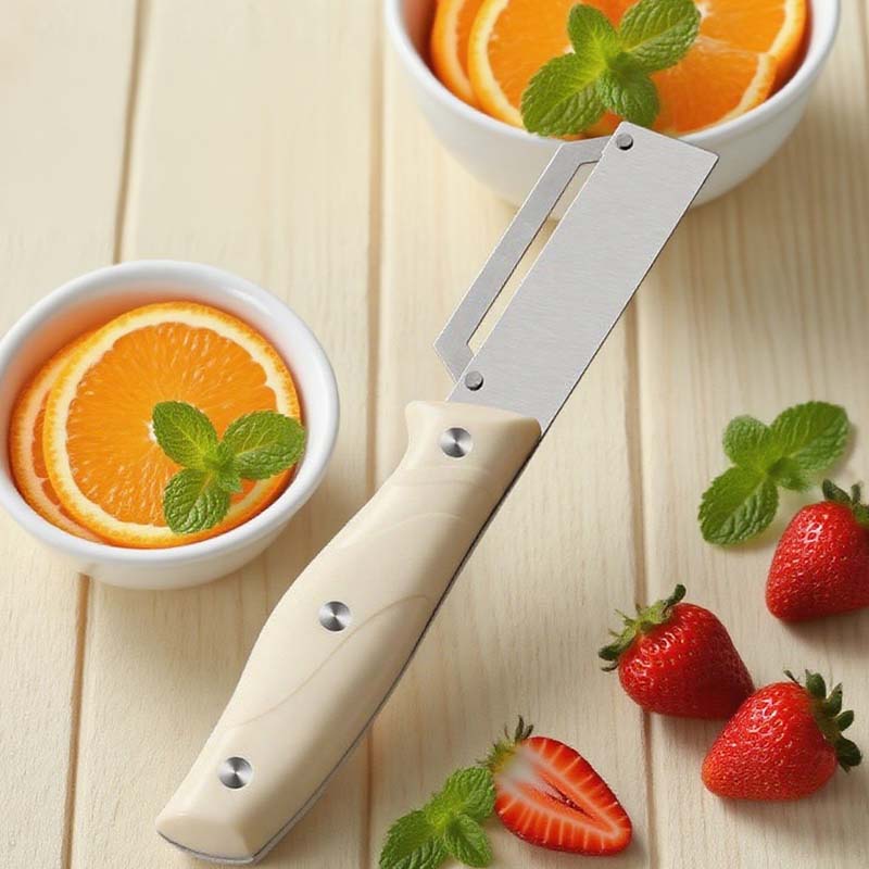 Arenzza multi-functional kitchen peelers with ergonomic handles, displayed on a countertop for versatile peeling tasks.