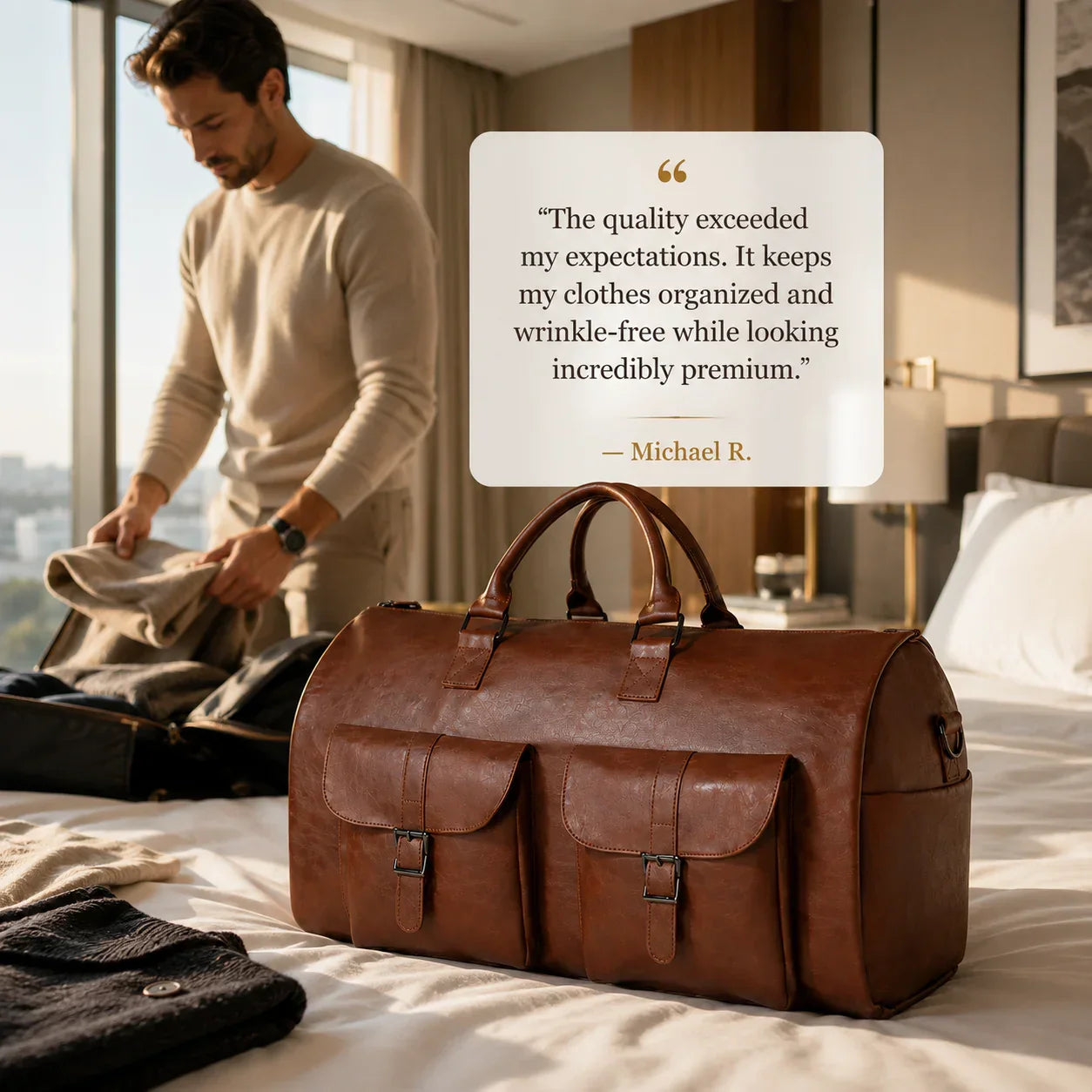 Arenzza 3-in-1 convertible duffle bag with adjustable straps and multiple compartments, designed for versatile travel and storage.