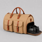 Aarenzza 3-in-1 convertible duffle bag with multiple compartments, black nylon exterior, and adjustable shoulder strap.