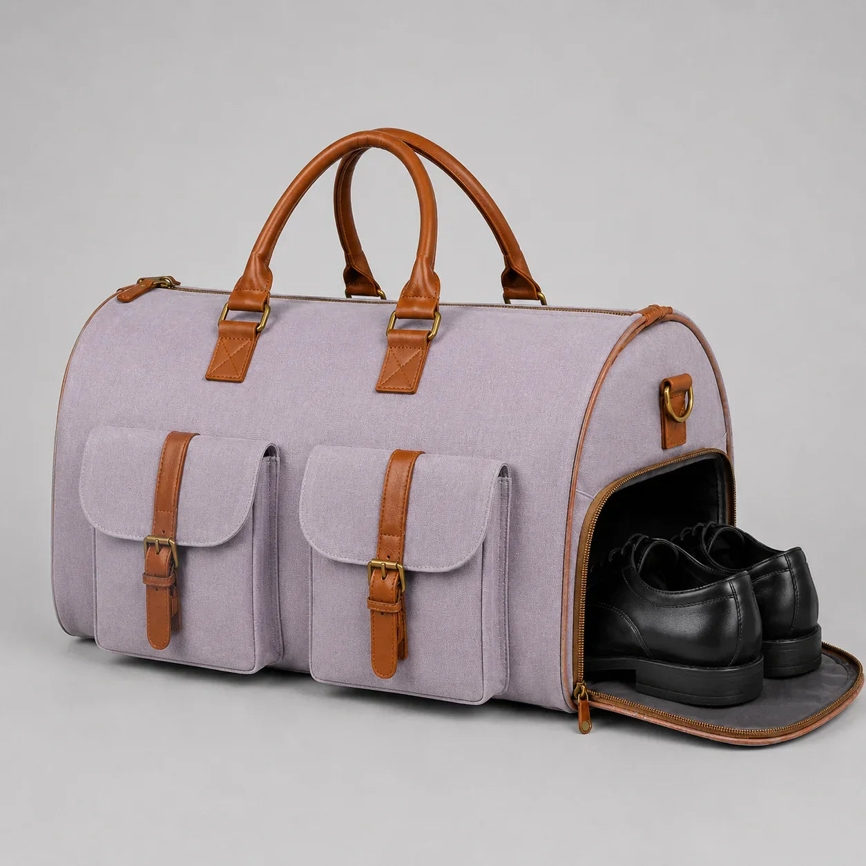 Arenzza 3-in-1 convertible duffle bag shown in black, featuring multiple handles and a spacious design for versatile travel use.
