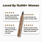 Arenzza waterproof microblading eyebrow pen with smudge-proof 12-hour wear, displayed on a social proof wall with multiple positive reviews.