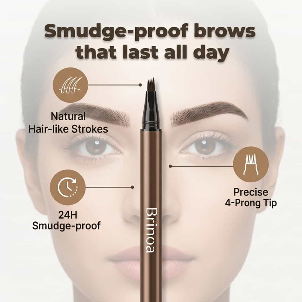 Arenzza waterproof microblading eyebrow pen with smudge-proof 12-hour wear, featuring a sleek design and precise tip for natural-looking brows.