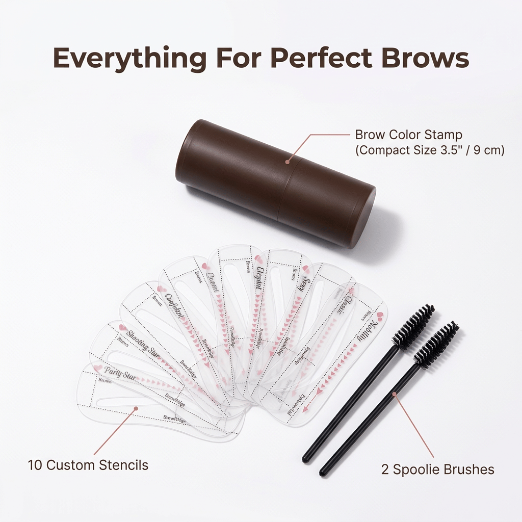 Arenzza EasyBrow™ brow kit with seven bundles of eyebrow products for achieving flawless, symmetrical brows.