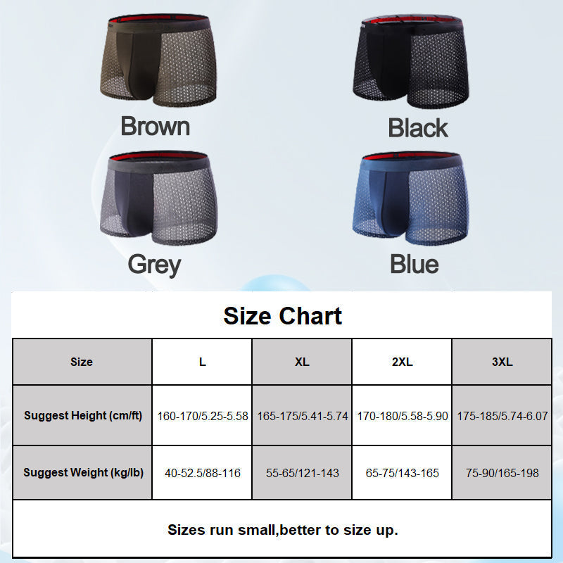 Men's breathable mesh boxer shorts by Arenzza, featuring lightweight, comfortable fabric and a supportive fit.
