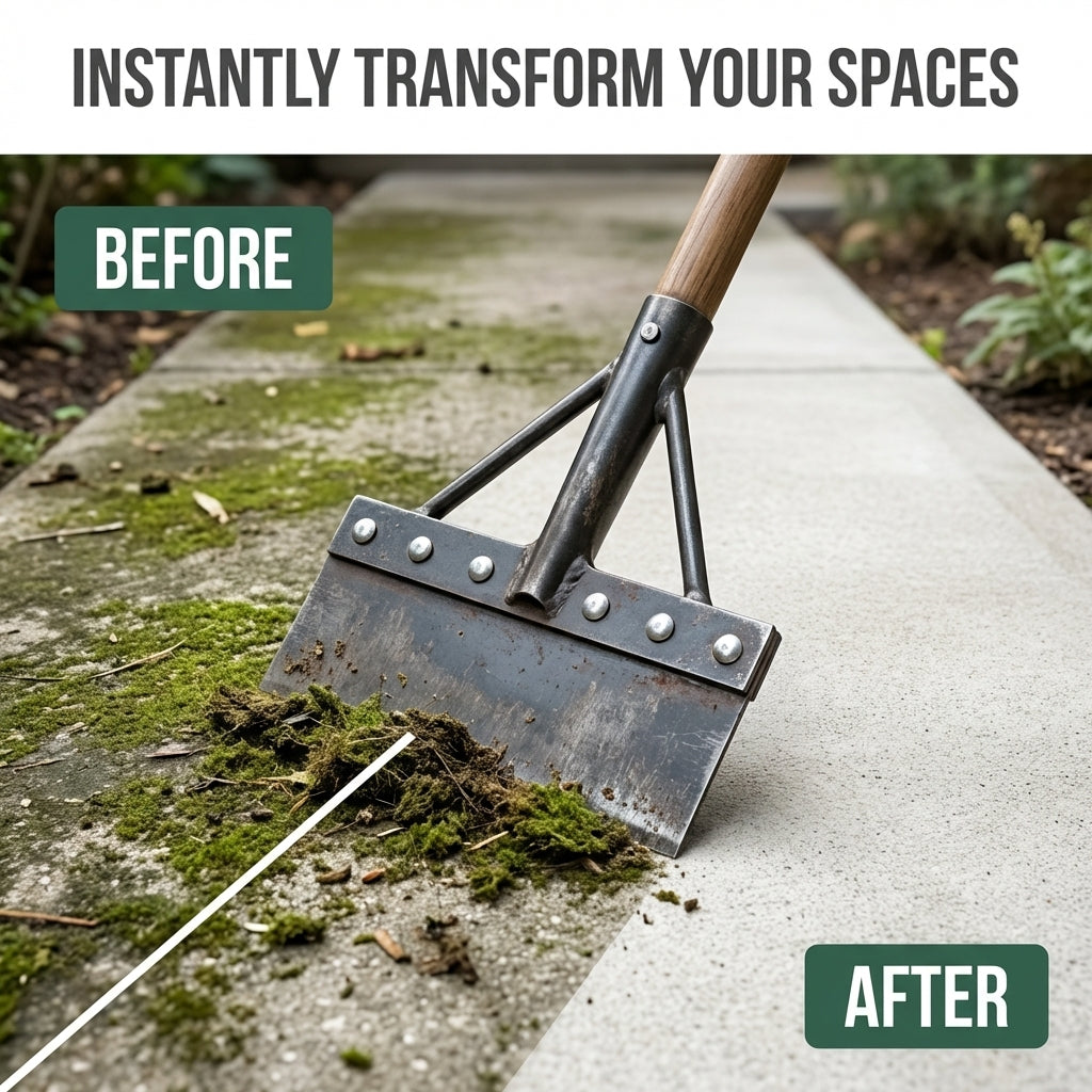 Arenzza metal multi-function cleaning scraper shovel with split blade for weeding and deep cleaning tasks.