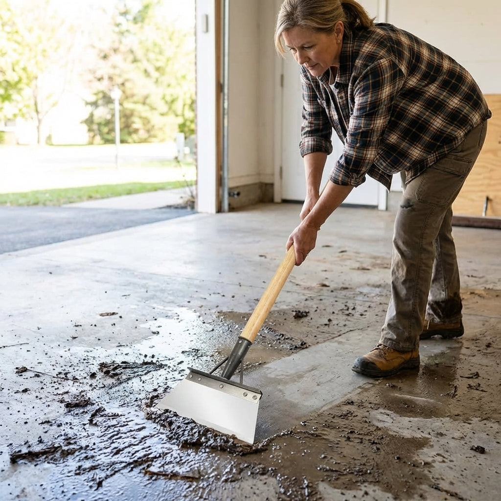 Aarenzza multi-function metal cleaning scraper shovel used for weeding and deep cleaning in a human lifestyle scene.