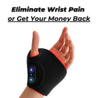 Aarenzza TheraWrap™ mutual heating pad shown on a person's shoulder for soothing pain relief and muscle relaxation.