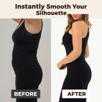 Arenzza ultra-thin shapewear shorts showing a side-by-side before and after comparison of body shaping and smoothing.