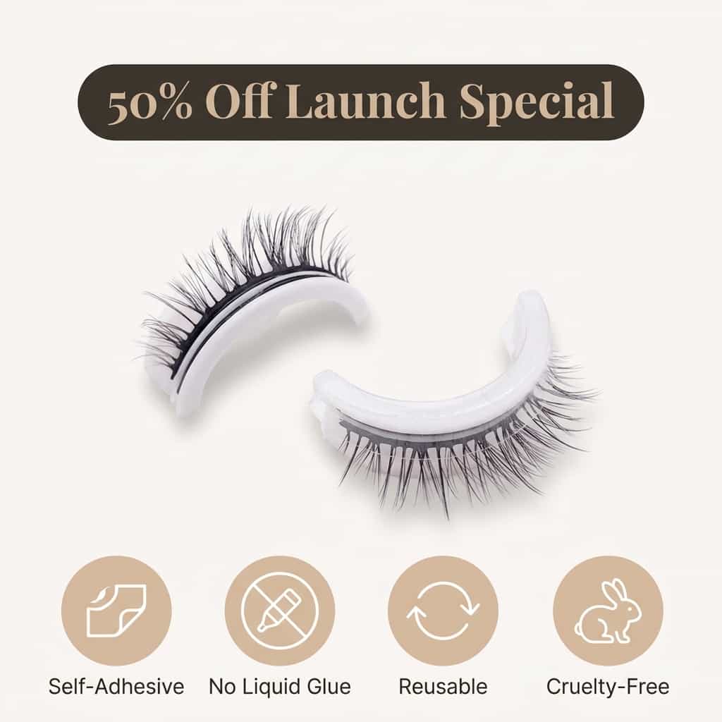 A pair of reusable Arenzza self-adhesive lashes with a natural look, shown on a clean background, ready for application.