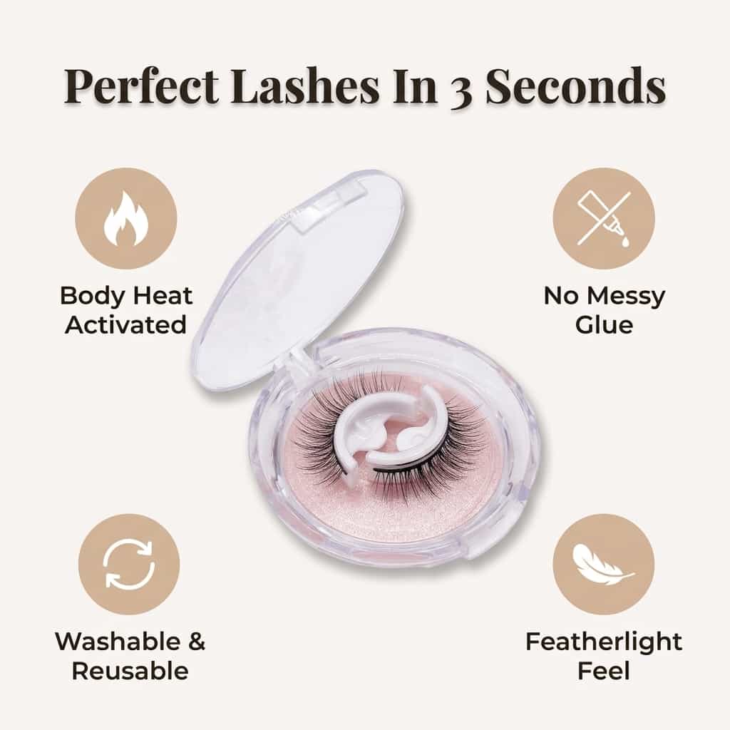 A pair of Arenzza reusable self-adhesive washable false eyelashes on a white background, showcasing their natural length and style.