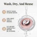 Arenzza reusable self-adhesive lashes with numbered step instructions for easy application and removal, washable and reusable.