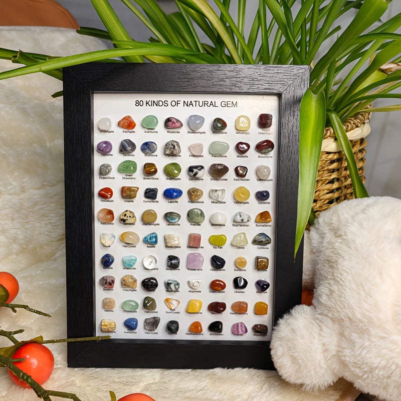 A collection of 80 natural ore gemstone specimens from Arenzza, showcasing various colorful, unique mineral and crystal formations.