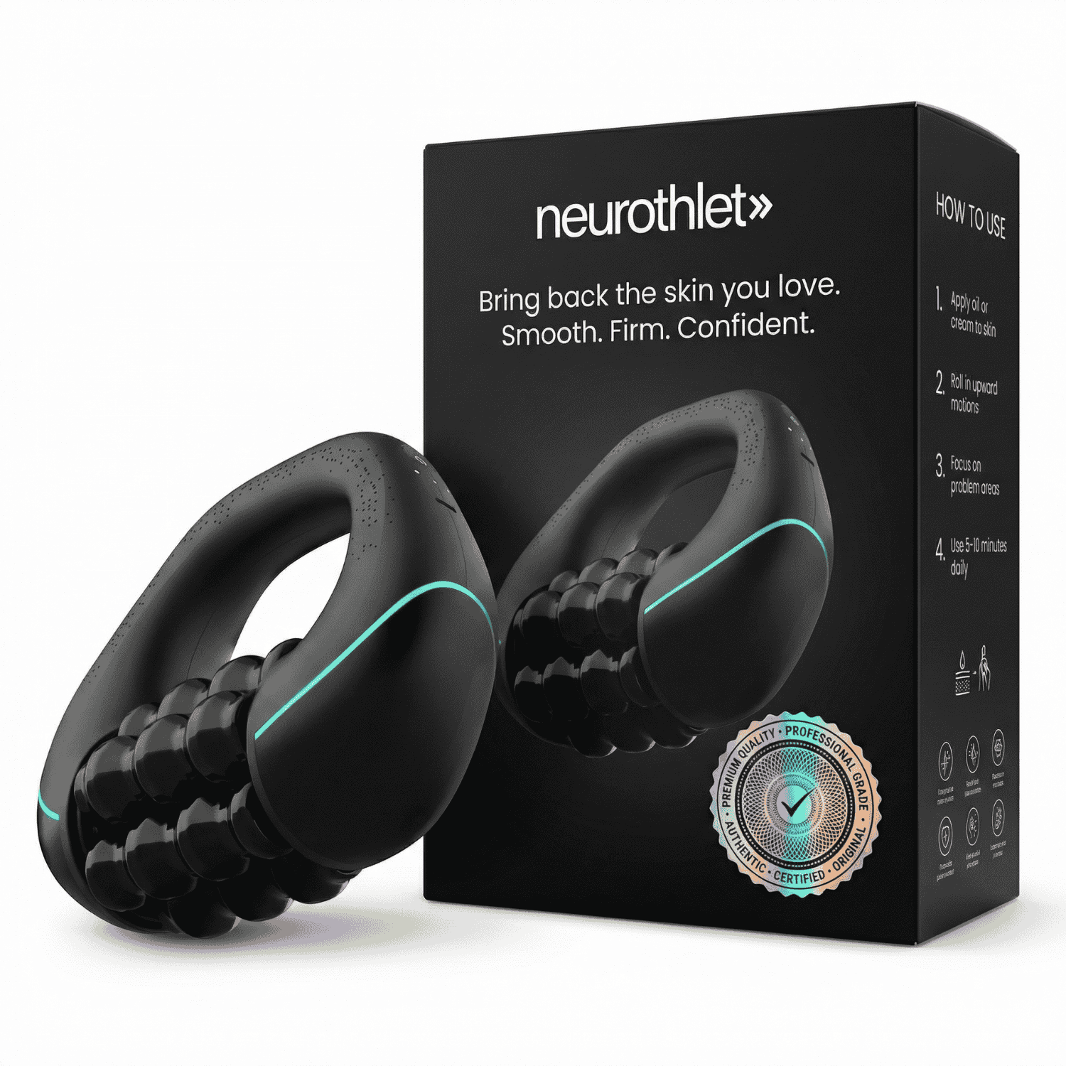 Aarenzza Neurothlet Rollshaper displaying a sleek, black ergonomic foot orthosis with adjustable straps on a white background.