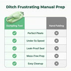 Aarenza quick dumpling press tool with four comparison images showing easy homemade dumpling creation in seconds.