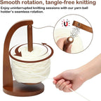 Arenzza wooden yarn holder with rotating magnetic spool for spinning, knitting, and crochet projects, featuring a compact wool ball winder.