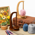 Arenzza wooden yarn holder with spinning mechanism for knitting and crochet, featuring magnetic thread spool and wool ball winder.