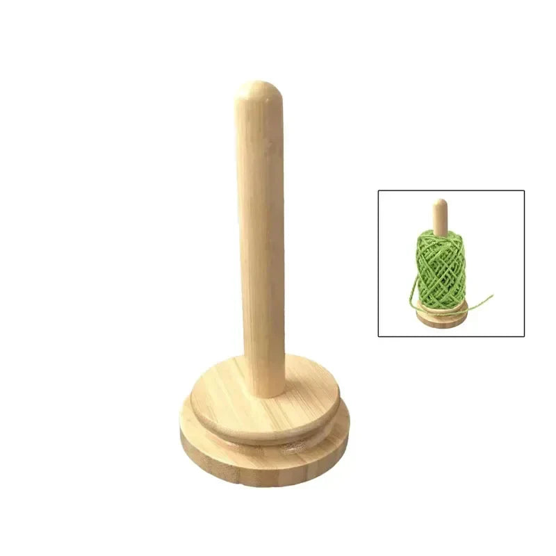 Arenzza wooden yarn holder for spinning and knitting, featuring a rotating magnetic spool for easy crochet and wool ball winding.