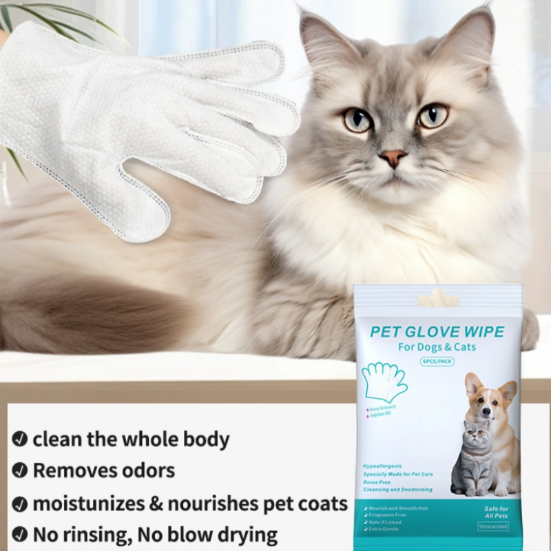 Arenzza pet wash-free wipes gloves for cleaning pets, showing soft gloves with wipe material for easy pet grooming.