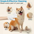 Arenzza pet wash-free wipes gloves for efficient cleaning of pets, showing the gloves and packaging in a pet supplies setting.