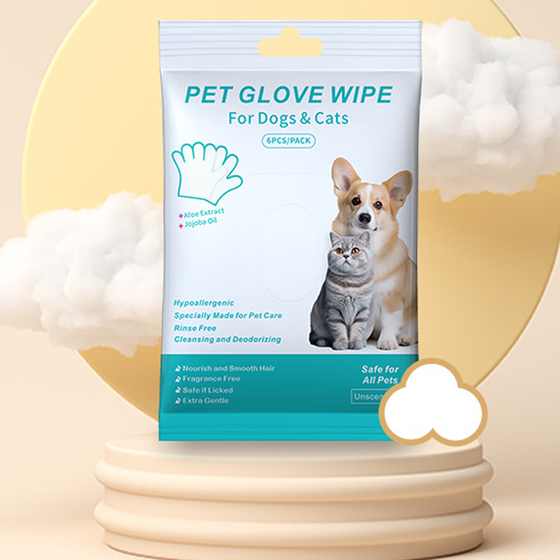Arenzza pet wash-free wipes gloves for quick, convenient pet cleaning, showing the gloves and packaging on a plain background.