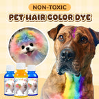 Aarenza non-toxic pet hair color dye bottle with colorful packaging, designed for safe pet grooming and hair coloring.