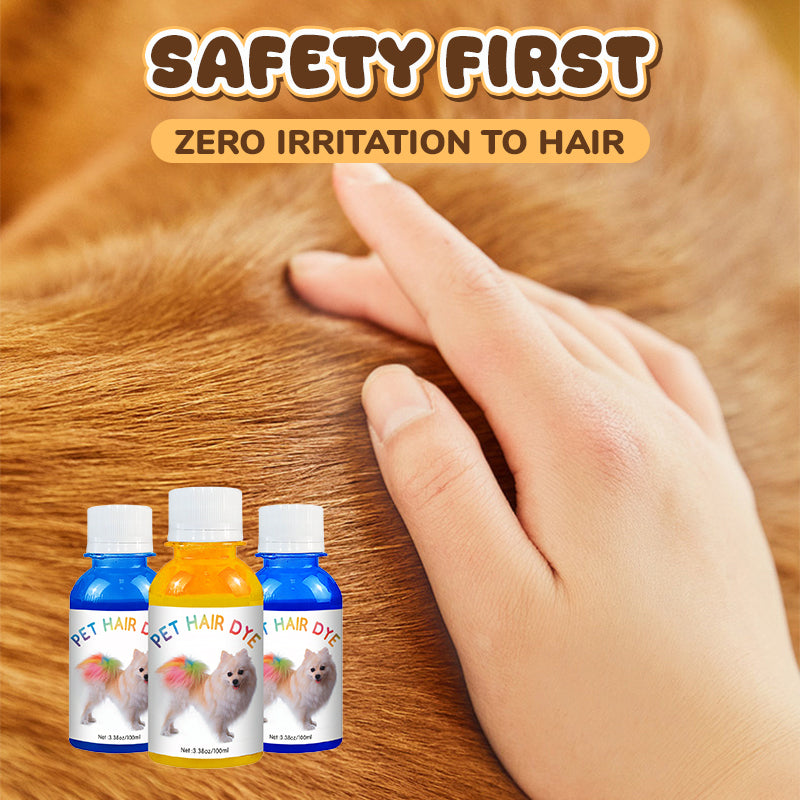 Aarenza non-toxic pet hair color dye for pets, showing a colorful container of pet-safe hair dye in a pet supplies setting.