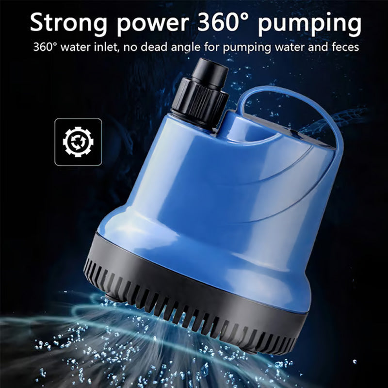 Arenzza bottom suction fish tank water filter pump showing the compact pump with suction cups for aquarium filtration.