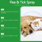 Arenzza Natural Flea and Tick Spray for dogs and cats in a spray bottle, pet-safe insect repellent for pet health.