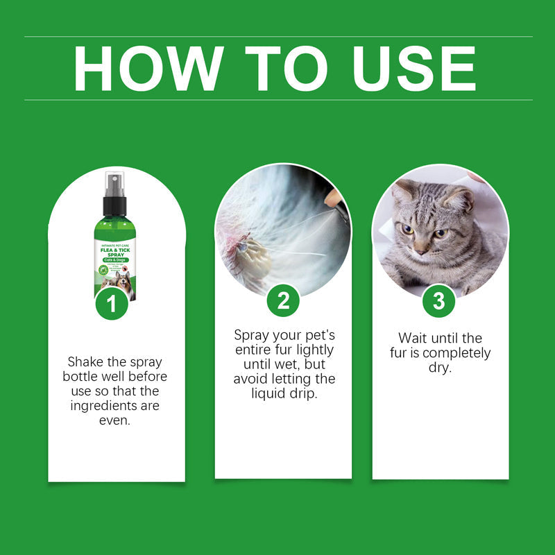 Arenzza Natural Flea and Tick Spray for Dogs and Cats in a spray bottle, suitable for pet health and pest prevention.