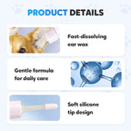 Arenzza ear cleaner for dogs and cats in a clear bottle with a nozzle, designed for pet ear hygiene and cleaning.
