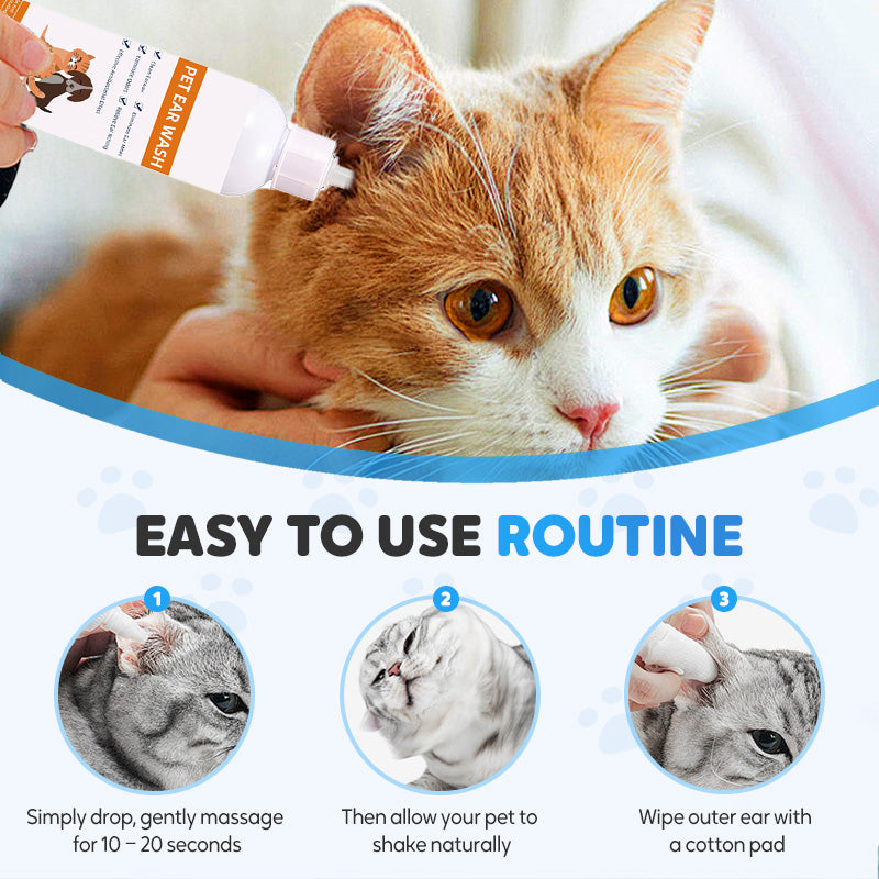 Arenzza ear cleaner for dogs and cats, pet supplies, showing the ear cleaning tool with a white and blue design.