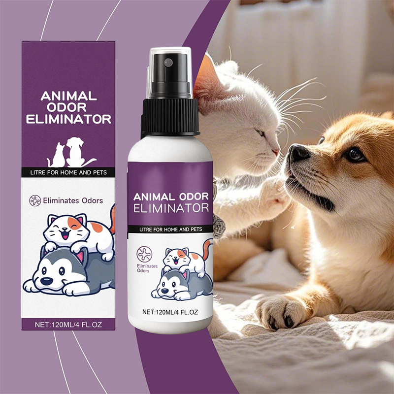 Arenzza Pet Supplies Odor Eliminator Spray bottle with long-lasting freshness for pets, featuring a clean and fresh scent label.
