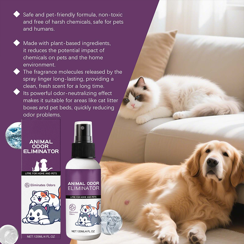 Arenzza Pet Supplies odor eliminator spray bottle, designed to remove pet odors and provide long-lasting freshness for pets.