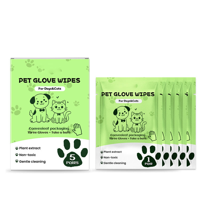Arenzza gentle pet cleaning no-rinse gloves showing soft, textured gloves designed for easy pet grooming and cleaning.
