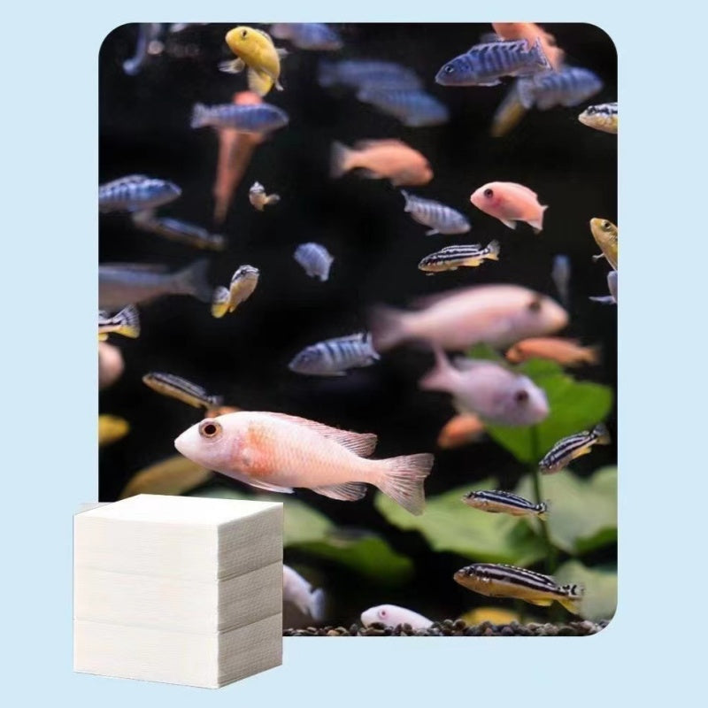 Arenzza Aquarium Water Clarifying Sheets for pet supplies, showing clear sheets and packaging for aquarium water filtration.