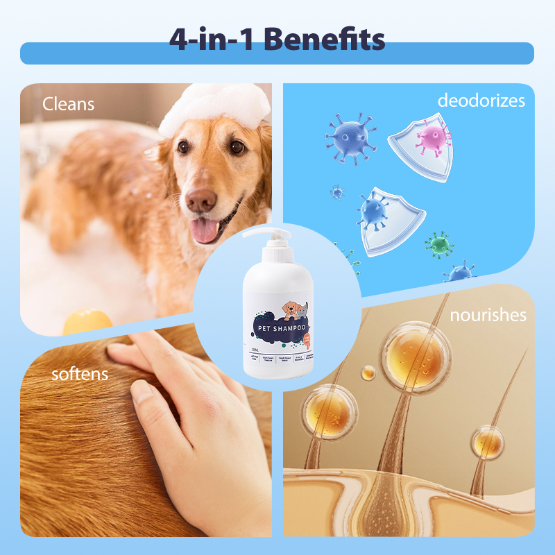 A white and green bottle of Arenzza Gentle Fresh All-in-One Pet Shampoo with a pump dispenser, set against a plain background.