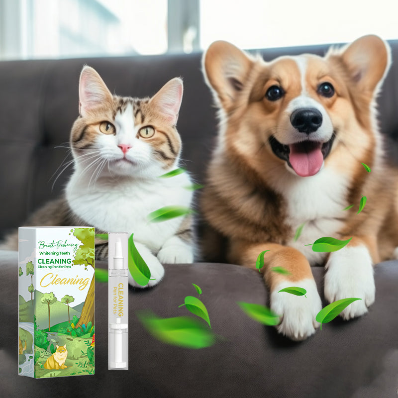 Arenzza pet teeth cleaning pen with breath-freshening and whitening formula, designed for easy oral hygiene for dogs and cats.