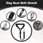 Arenzza 2-in-1 dog car seat belt and walking leash, adjustable pet safety harness with clip and leash attachment, in black.