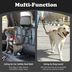 Arenzza 2-in-1 dog car seat belt and walking leash in black, adjustable with metal clips, suitable for pet travel and walks.