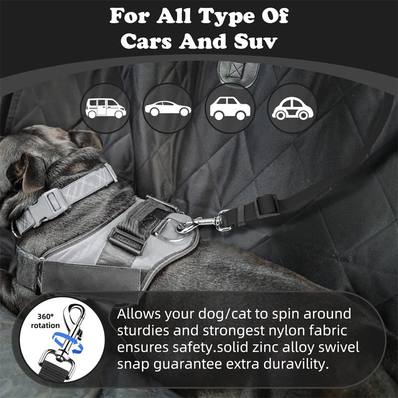 Arenzza 2-in-1 dog car seat belt and walking leash for pet safety, featuring adjustable straps and durable hardware.
