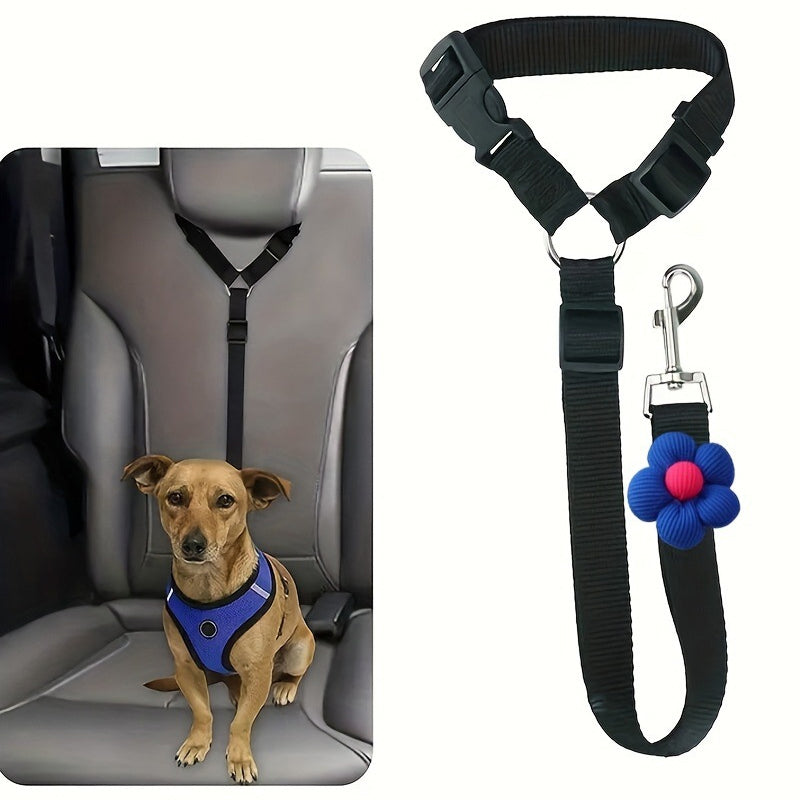 Arenzza 2-in-1 dog car seat belt and walking leash for pets, adjustable and durable, shown in a close-up with a leash clip.