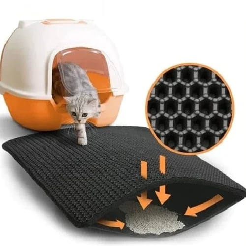 Arenzza non-slip cat litter mat in gray with textured surface, designed to trap litter and prevent slipping in pet supplies.