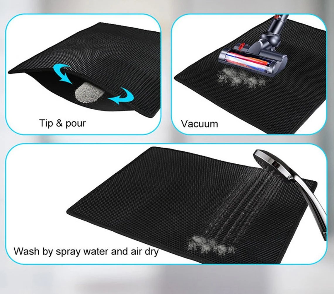 Aarenza non-slip cat litter mat in gray with textured surface, designed to catch litter and keep floors clean.