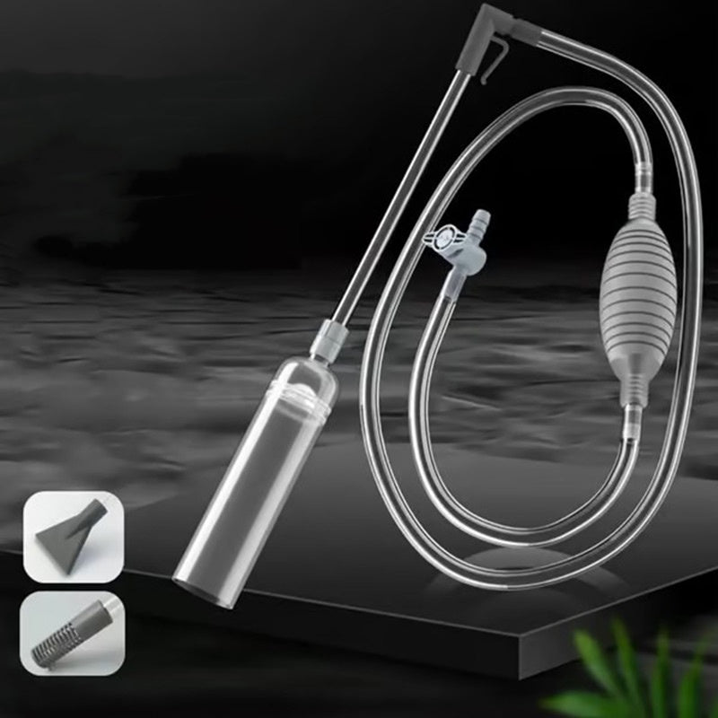 Arenzza aquarium vacuum cleaner with siphon for fast and efficient cleaning of fish tanks, shown with hose and attachments.